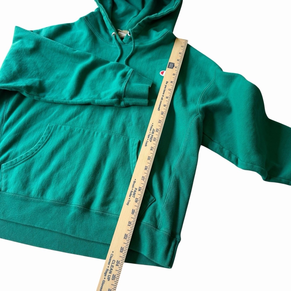 Vintage Champion Reverse Weave Green Hoodie Sweatshirt Size Medium M Patch Logo - Picture 6 of 8